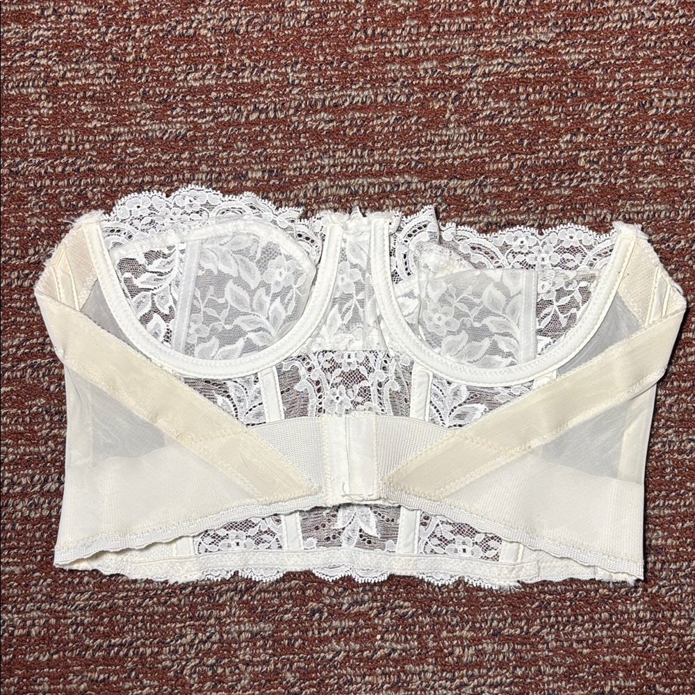 Fleur De Lace cream eyelet lace bustier sheer delicate lace vintage bra 36A - Picture 4 of 16